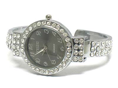 Crystal round face metal bangle watch