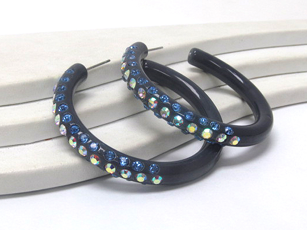 3 line crystal stud acrylic hoop earring - hoops