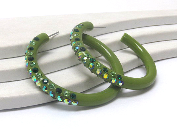 3 line crystal stud acrylic hoop earring - hoops