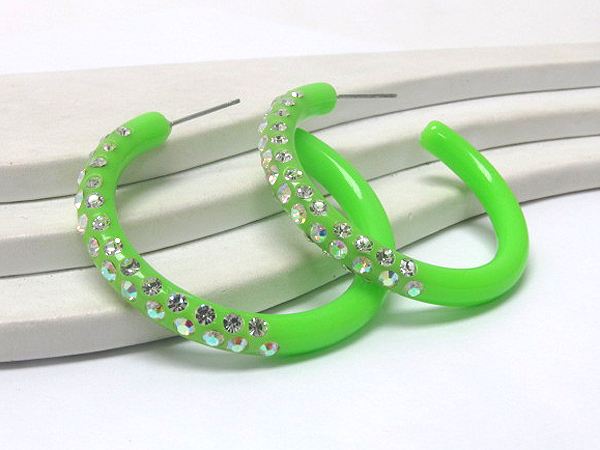 3 line crystal stud acrylic hoop earring - hoops