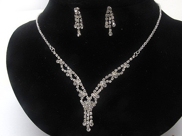 Rhinestone center flower party necklace earring set