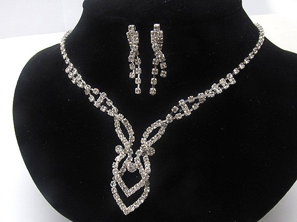 Rhinestone twisted patern and half oval party necklace earring set