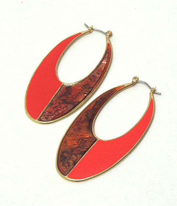 Half shell and half epoxy oval drop earring