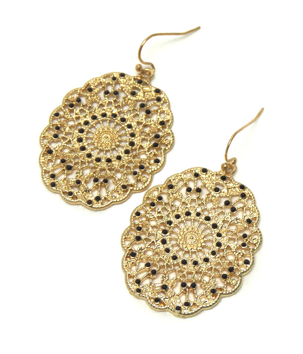 Premier electro plating crystal and metal filigree earring