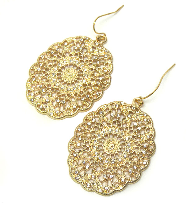 Premier electro plating crystal and metal filigree earring