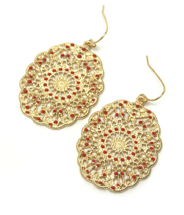 Premier electro plating crystal and metal filigree earring