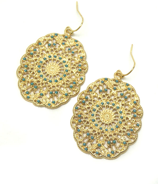 Premier electro plating crystal and metal filigree earring