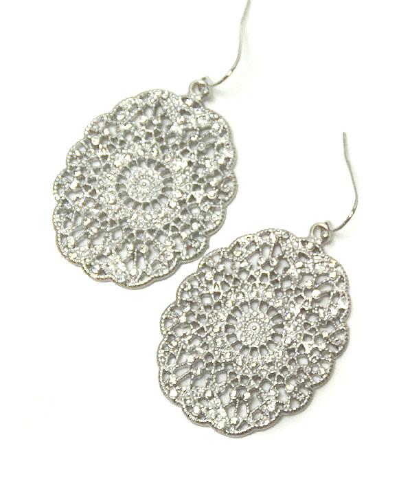 Premier electro plating crystal and metal filigree earring