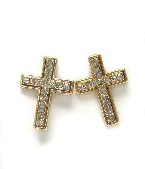 Premier electro plating crystal cross stud earring