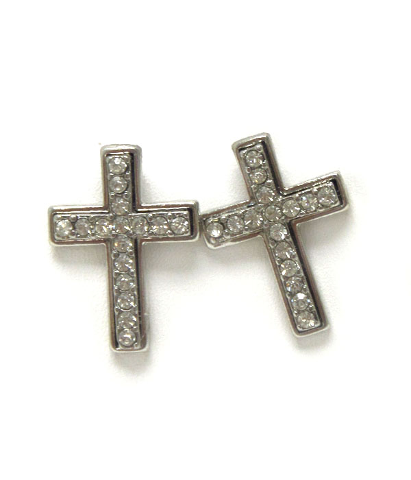Premier electro plating crystal cross stud earring