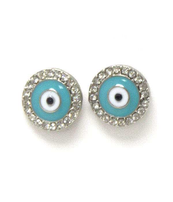 PREMIER ELECTRO PLATING CRYSTAL AND EPOXY EVIL EYE BUTTON EARRING