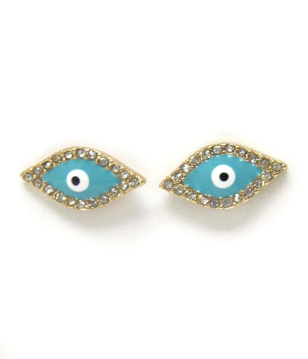 Premier electro plating crystal and epoxy evil eye earring