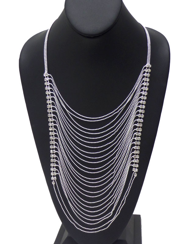 Crystal multi layered thin chain necklace