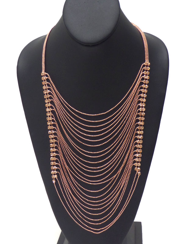Crystal multi layered thin chain necklace