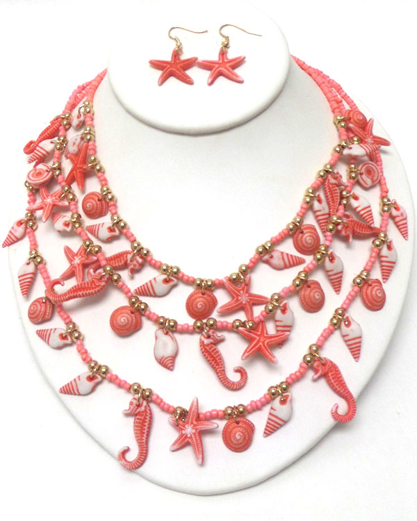 Three layer sealife necklace set