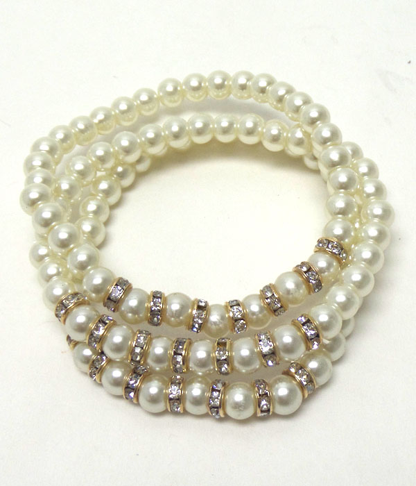 Crystal rondell and pearl stretch bracelet