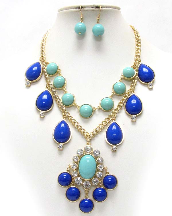 Crystal stud multi color acryl chandelier drop necklace set