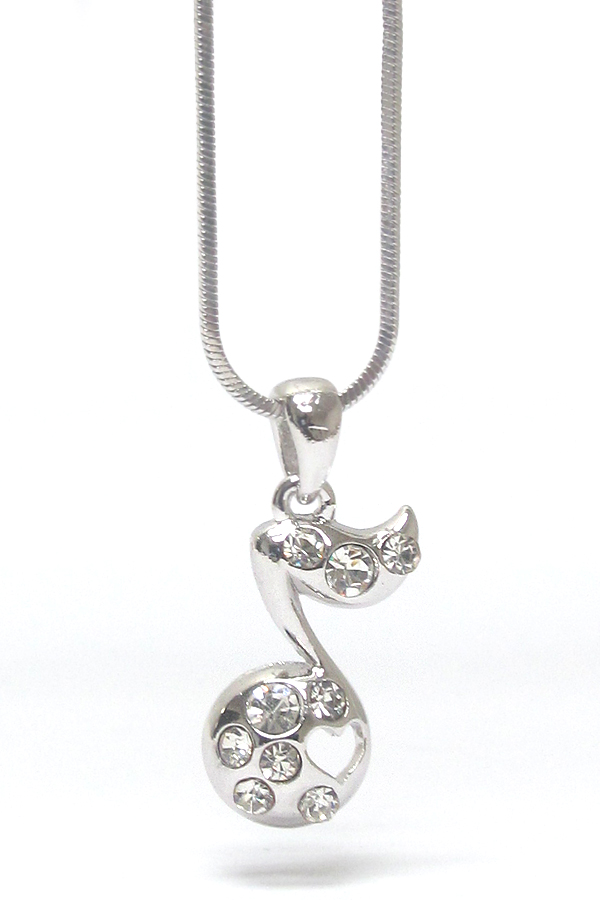 Made in korea whitegold plating crystal music note pendant necklace