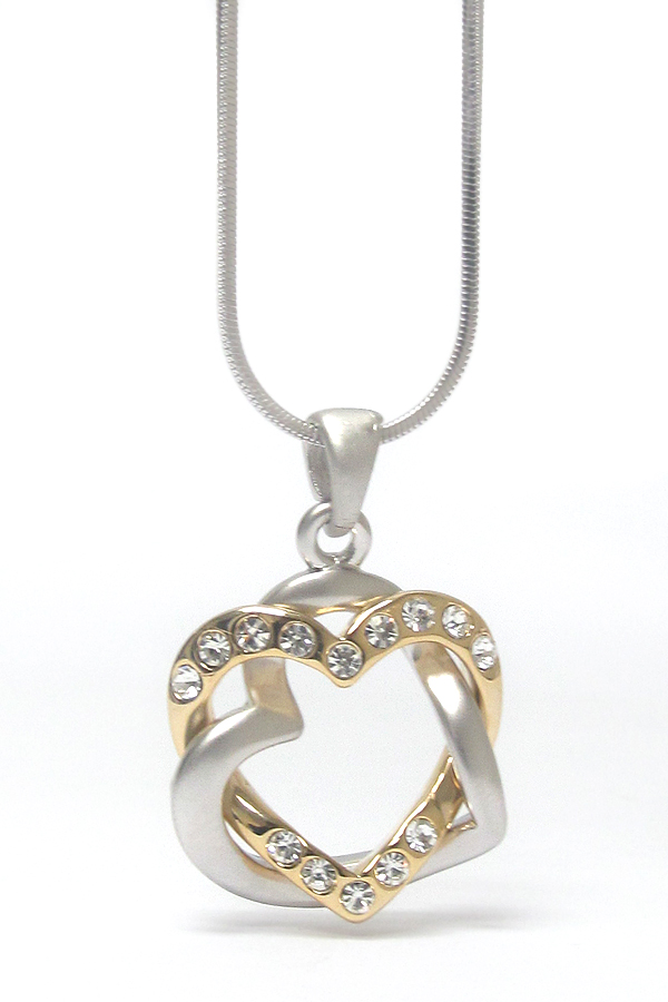 WHITEGOLD PLATING CRYSTAL HEART PENDANT NECKLACE -valentine