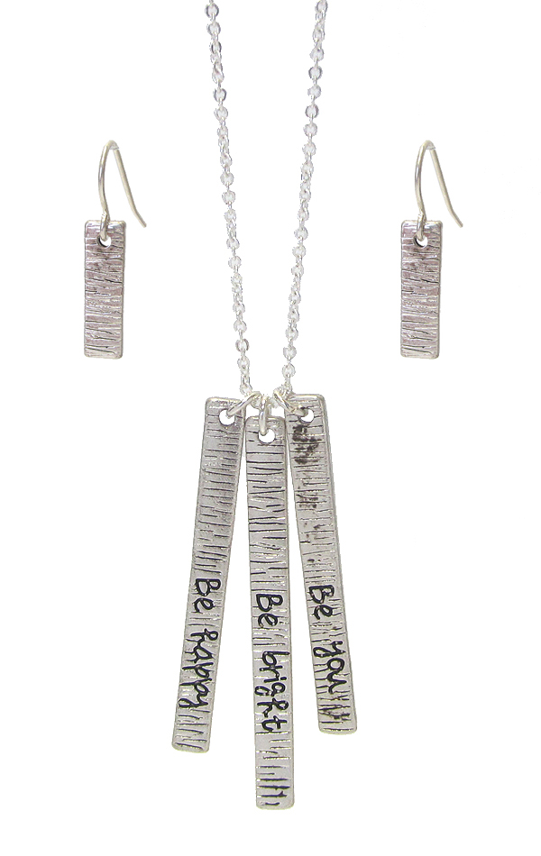 Inspiration triple bar pendant necklace set - be happy be bright be you