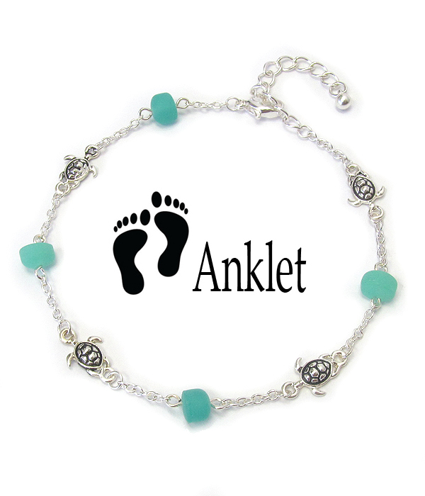 SEA GLASS AND TURTLE ANKLET