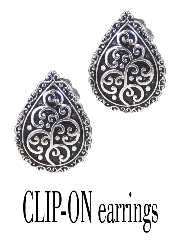 DESIGNER TEXTURED CLIP ON EARRING - TEARDROP