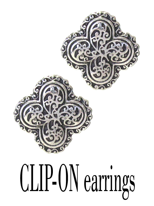 Designer textured clip on earring - quattrefoil