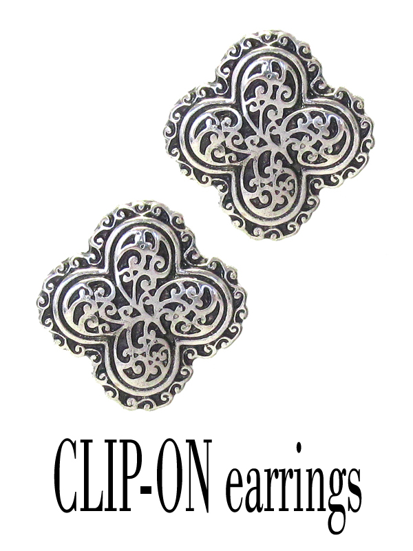 DESIGNER TEXTURED CLIP ON EARRING - QUATTREFOIL