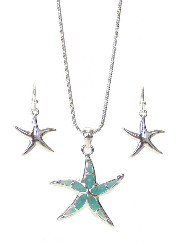 SEALIFE THEME OPAL PENDANT NECKLACE SET - STARFISH