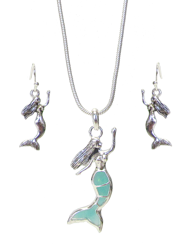 SEALIFE THEME OPAL PENDANT NECKLACE SET - MERMAID