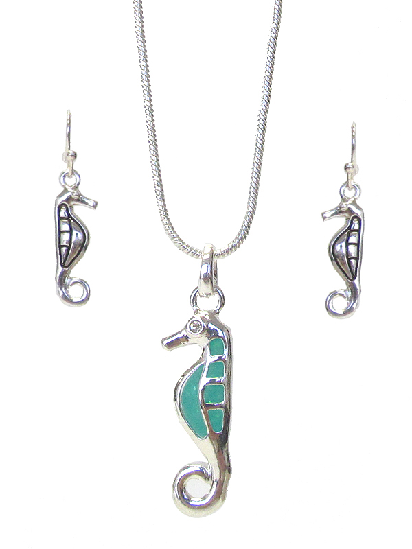 SEALIFE THEME OPAL PENDANT NECKLACE SET - SEA HORSE