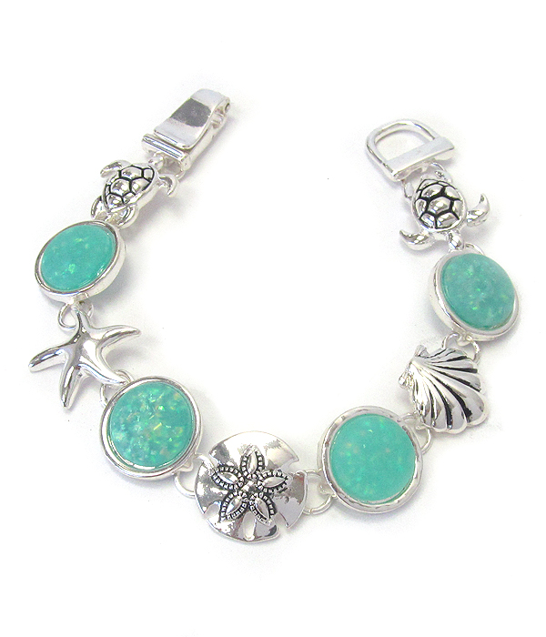 SEALIFE THEME OPAL MAGNETIC BRACELET - STARFISH TURTLE SAND DOLLAR