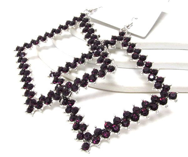 Multi crystal extra large metal square drop earring