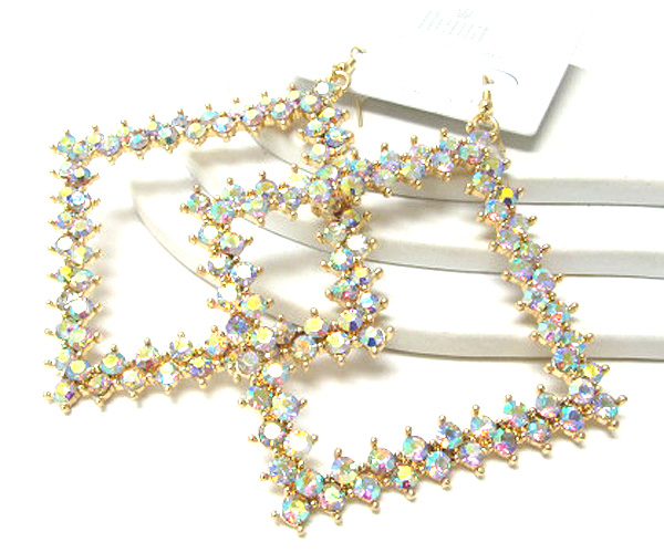 Multi crystal extra large metal square drop earring