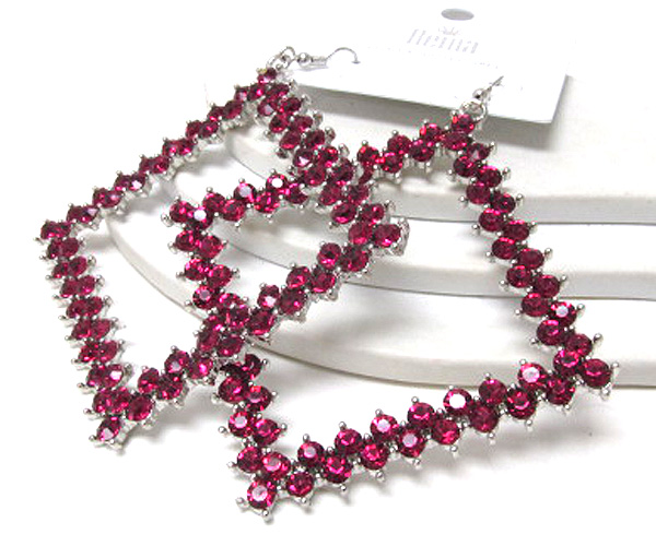 Multi crystal extra large metal square drop earring 