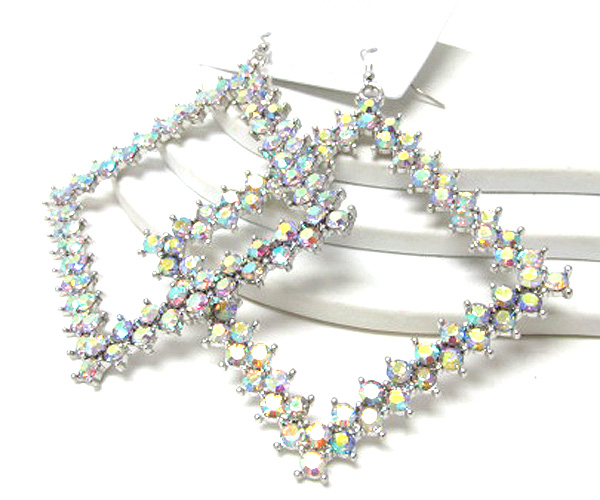 Multi crystal extra large metal square drop earring