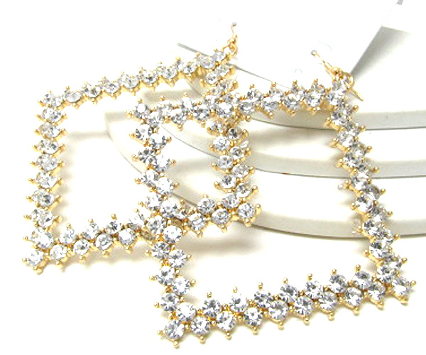 Multi crystal extra large metal square drop earring