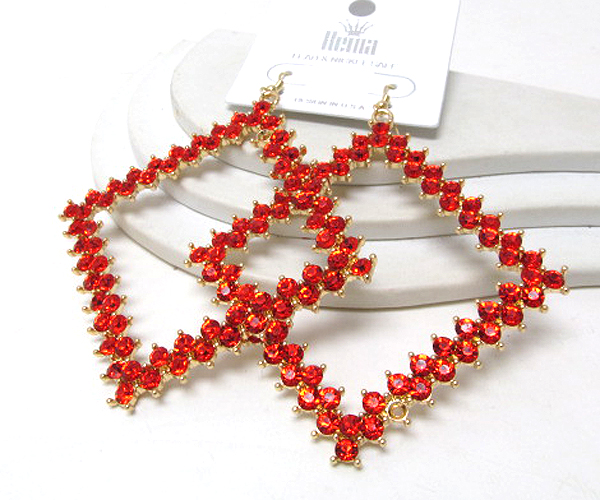 Multi crystal extra large metal square drop earring 