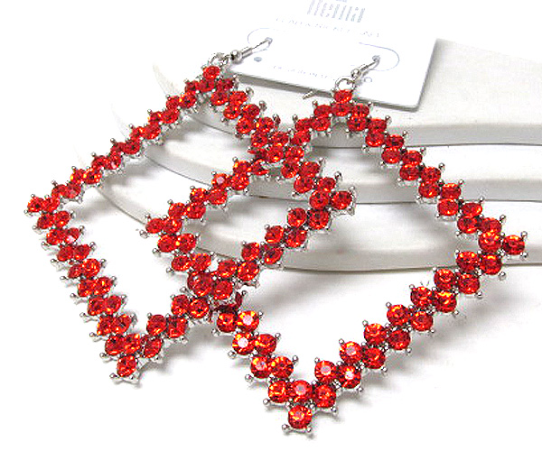 Multi crystal extra large metal square drop earring 