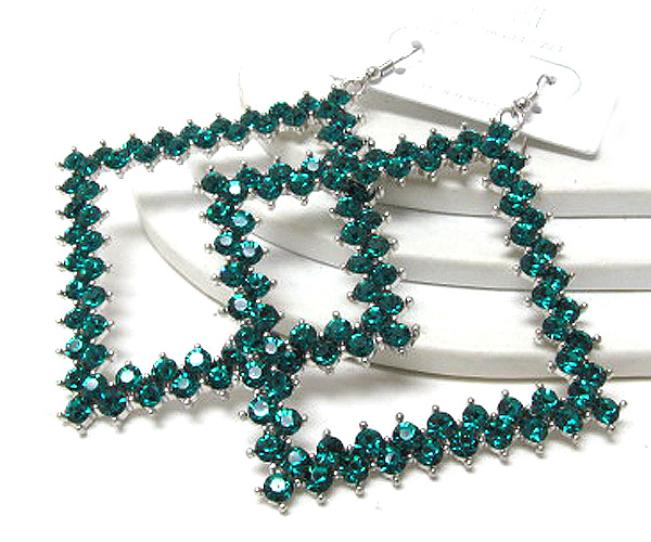 Multi crystal extra large metal square drop earring