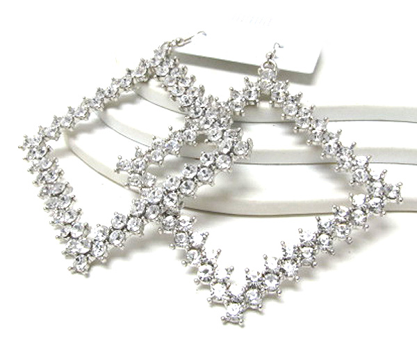 Multi crystal extra large metal square drop earring 