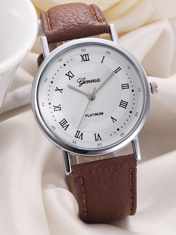 Classic roman dial leather band watch