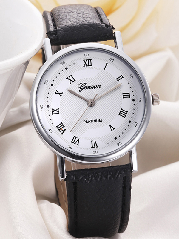 Classic roman dial leather band watch