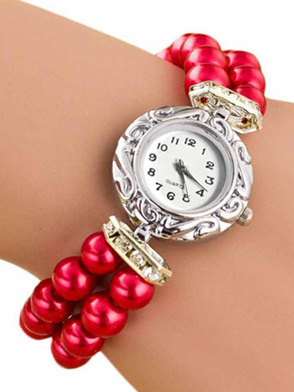 Crystal and pearl band watch