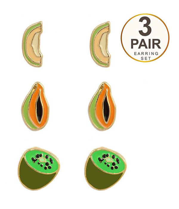 TROPICAL FRUIT INSPIRED SET OF THREE EARRING SET