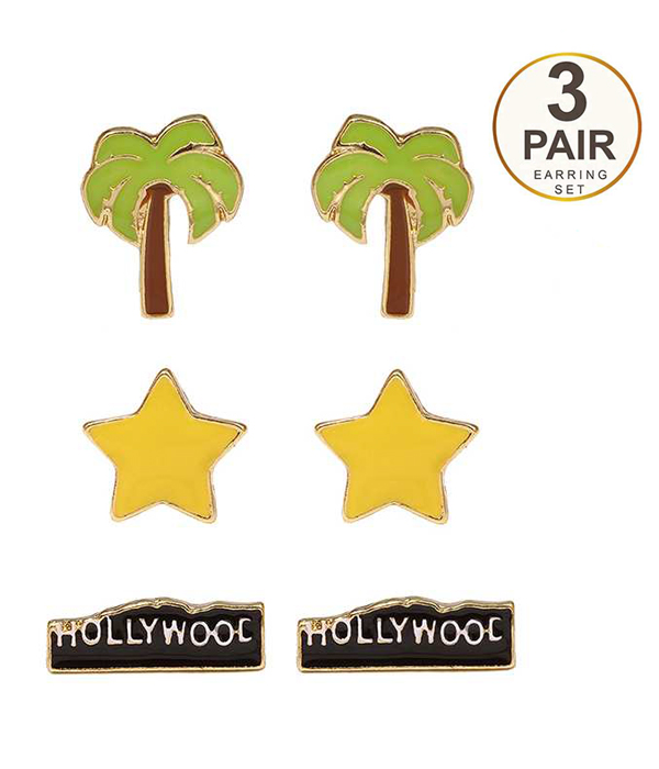 HOLLYWOOD THEME SET OF THREE EARRING SET