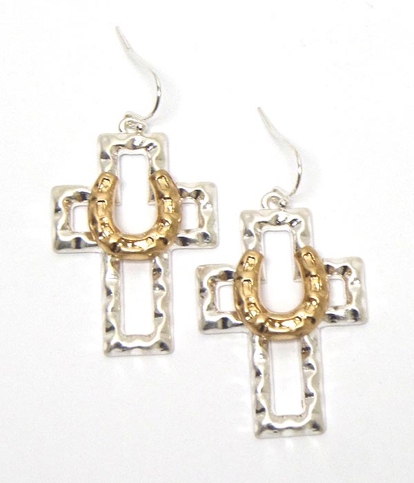 Handmade horse show and cross earring