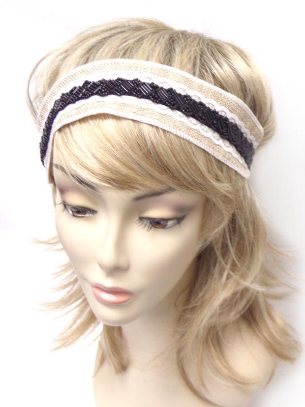 Beads pattern over lace headaband