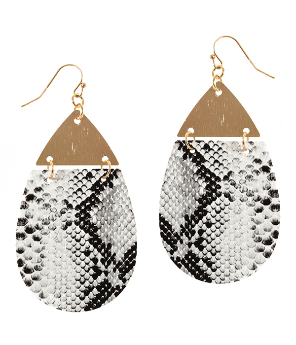 Snake skin textured faux leather teardrop earring