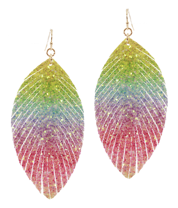 Faux leather glittering fringe earring - marquise